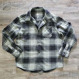 Sage Green & Black Plaid Flannel Kids Long Sleeve Shirt